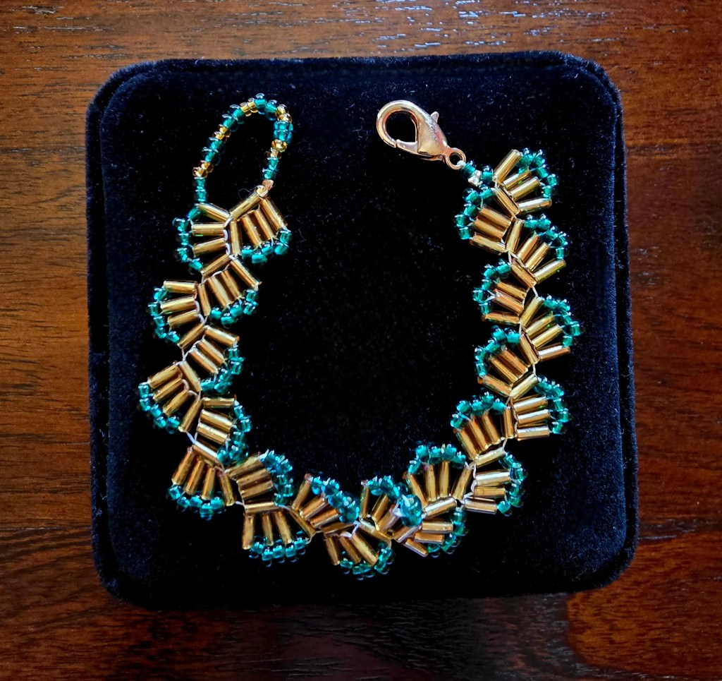 Gold and Teal Deco Style Beaded&nbsp;Bracelet